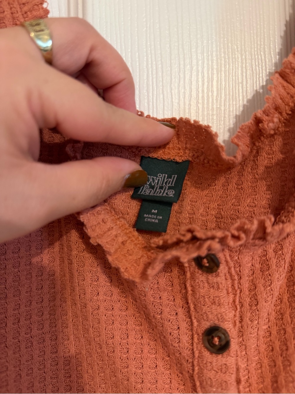 wild fable Rust Orange Ruffle-Trim Button Front Tank - Picture 2 of 2